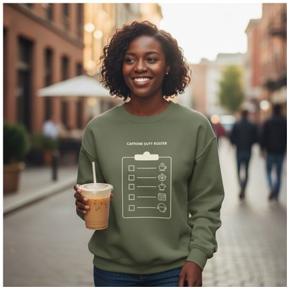 Crewneck Sweatshirt - Caffeine Duty Roster - Military Spouse Gift - Unisex